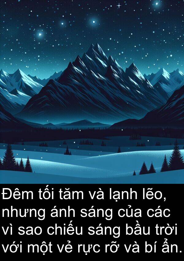 lẽo: Đêm tối tăm và lạnh lẽo, nhưng ánh sáng của các vì sao chiếu sáng bầu trời với một vẻ rực rỡ và bí ẩn.
