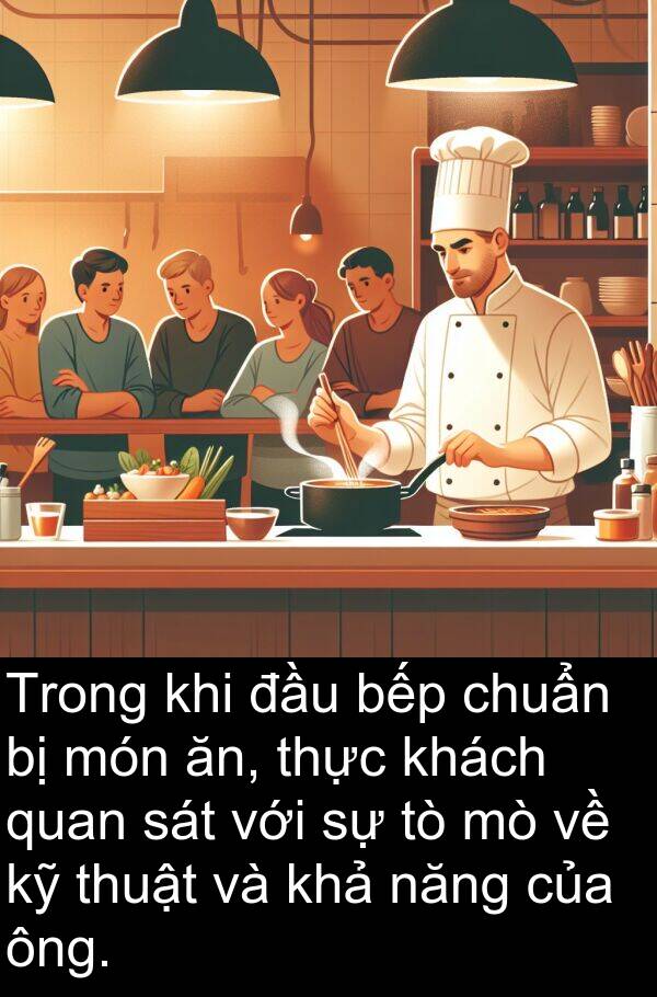 bếp: Trong khi đầu bếp chuẩn bị món ăn, thực khách quan sát với sự tò mò về kỹ thuật và khả năng của ông.