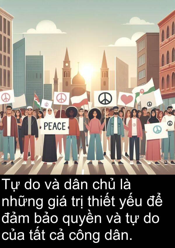 đảm: Tự do và dân chủ là những giá trị thiết yếu để đảm bảo quyền và tự do của tất cả công dân.