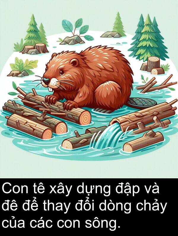đập: Con tê xây dựng đập và đê để thay đổi dòng chảy của các con sông.