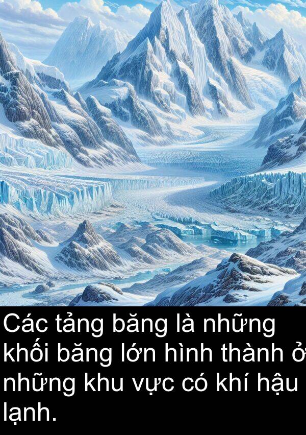 băng: Các tảng băng là những khối băng lớn hình thành ở những khu vực có khí hậu lạnh.