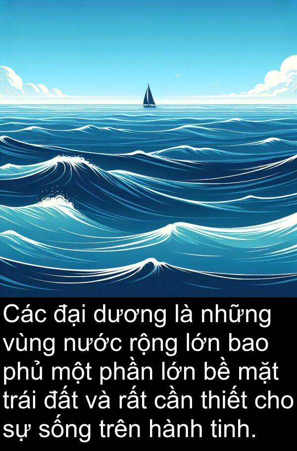 vùng: Các đại dương là những vùng nước rộng lớn bao phủ một phần lớn bề mặt trái đất và rất cần thiết cho sự sống trên hành tinh.