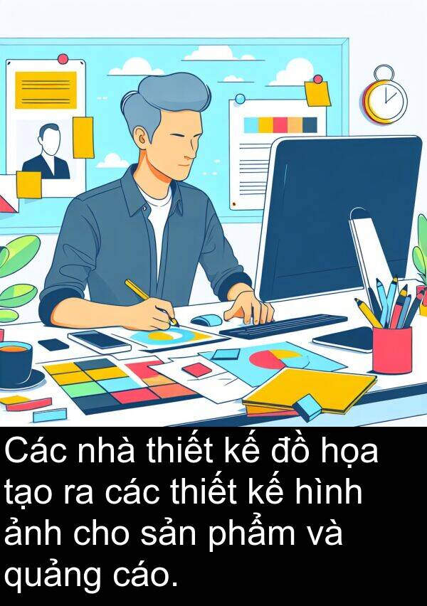 quảng: Các nhà thiết kế đồ họa tạo ra các thiết kế hình ảnh cho sản phẩm và quảng cáo.
