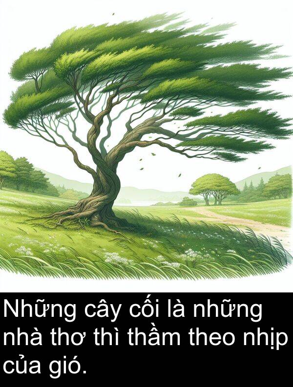 thơ: Những cây cối là những nhà thơ thì thầm theo nhịp của gió.