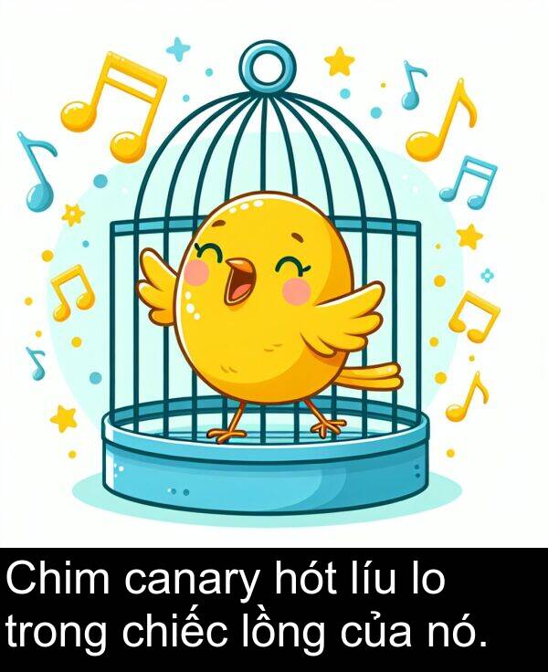 canary: Chim canary hót líu lo trong chiếc lồng của nó.
