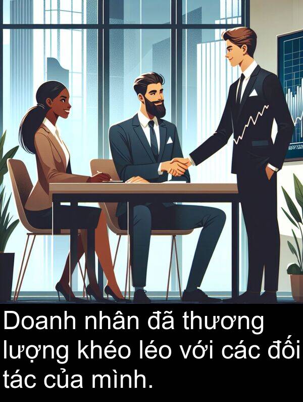 đối: Doanh nhân đã thương lượng khéo léo với các đối tác của mình.