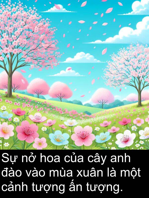 xuân: Sự nở hoa của cây anh đào vào mùa xuân là một cảnh tượng ấn tượng.