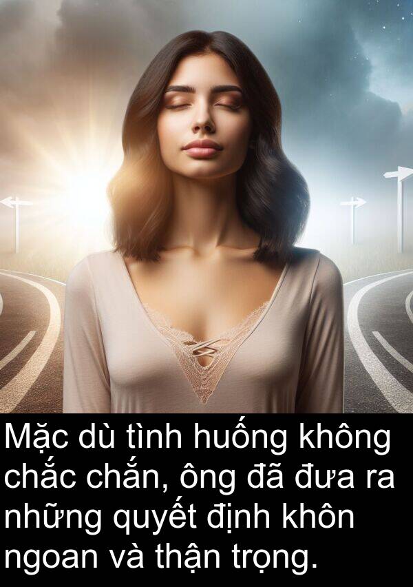 chắc: Mặc dù tình huống không chắc chắn, ông đã đưa ra những quyết định khôn ngoan và thận trọng.