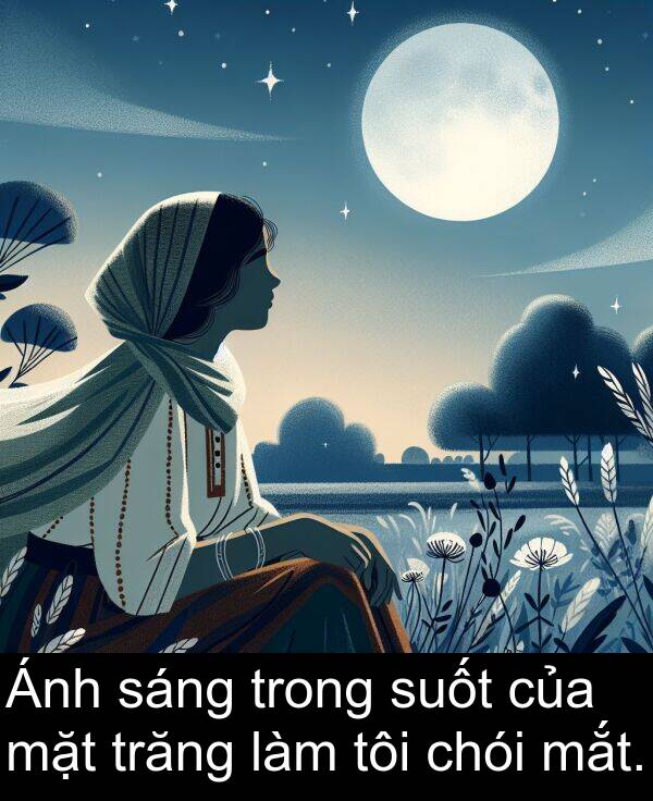chói: Ánh sáng trong suốt của mặt trăng làm tôi chói mắt.