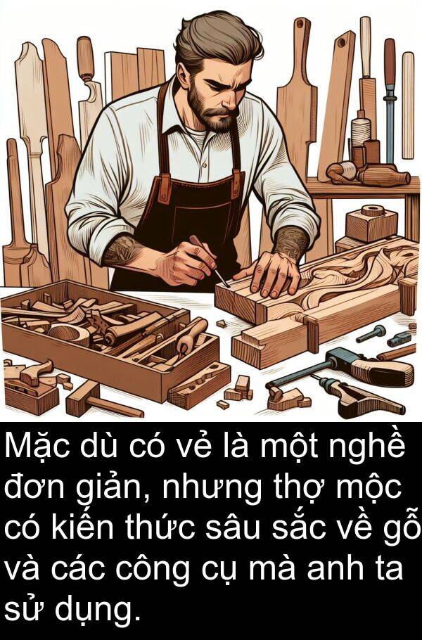 giản: Mặc dù có vẻ là một nghề đơn giản, nhưng thợ mộc có kiến thức sâu sắc về gỗ và các công cụ mà anh ta sử dụng.