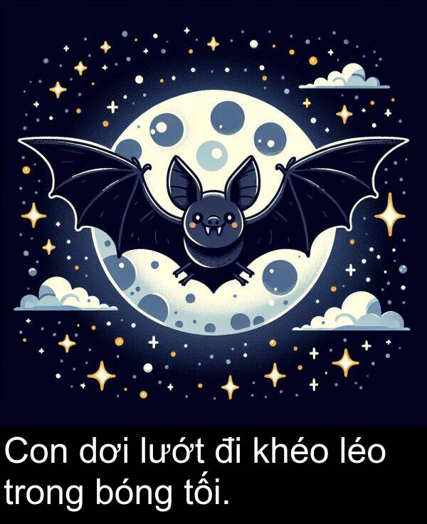 bóng: Con dơi lướt đi khéo léo trong bóng tối.
