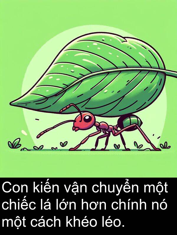 chính: Con kiến vận chuyển một chiếc lá lớn hơn chính nó một cách khéo léo.