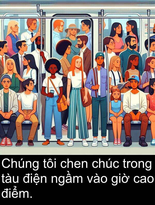 điểm: Chúng tôi chen chúc trong tàu điện ngầm vào giờ cao điểm.