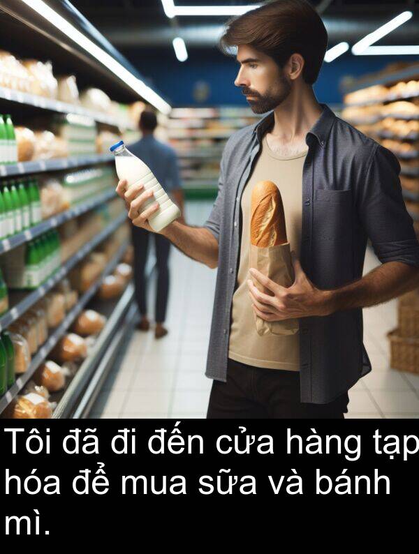 mì: Tôi đã đi đến cửa hàng tạp hóa để mua sữa và bánh mì.