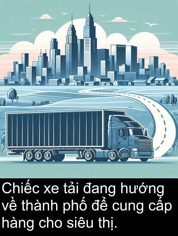 cấp: Chiếc xe tải đang hướng về thành phố để cung cấp hàng cho siêu thị.