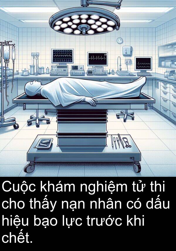 nghiệm: Cuộc khám nghiệm tử thi cho thấy nạn nhân có dấu hiệu bạo lực trước khi chết.