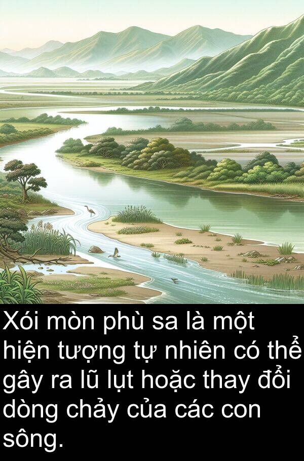 sông: Xói mòn phù sa là một hiện tượng tự nhiên có thể gây ra lũ lụt hoặc thay đổi dòng chảy của các con sông.