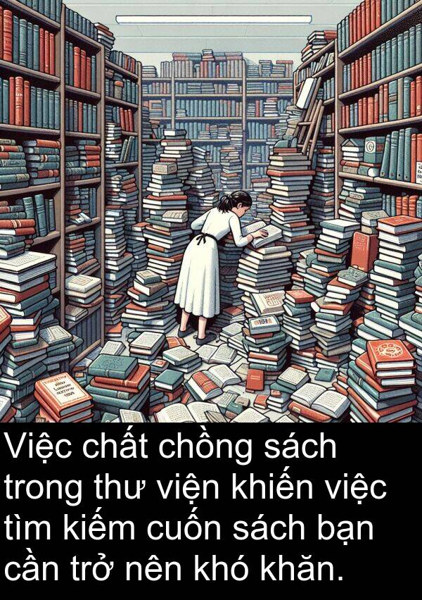 viện: Việc chất chồng sách trong thư viện khiến việc tìm kiếm cuốn sách bạn cần trở nên khó khăn.