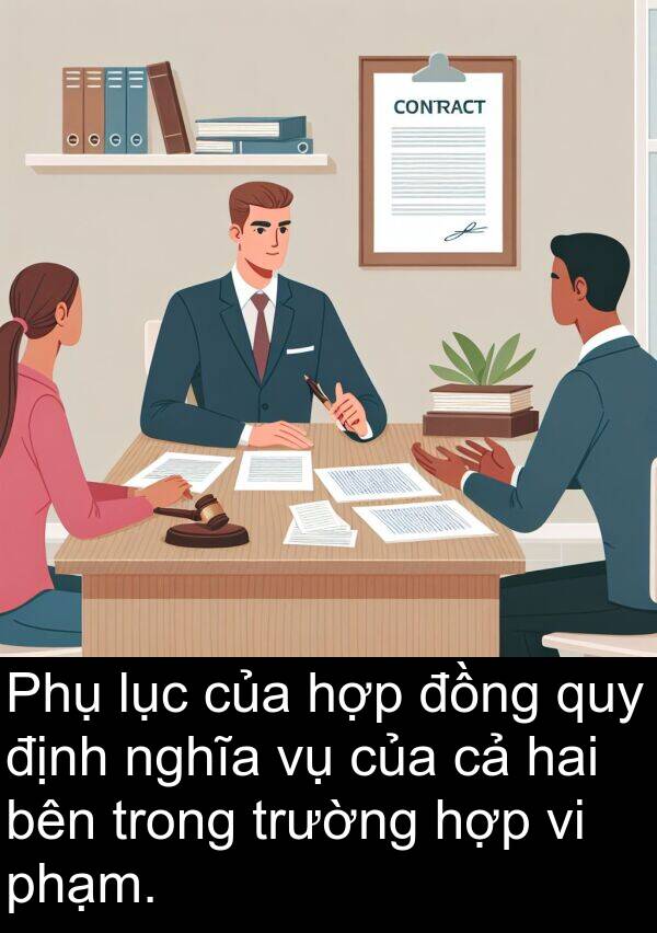lục: Phụ lục của hợp đồng quy định nghĩa vụ của cả hai bên trong trường hợp vi phạm.