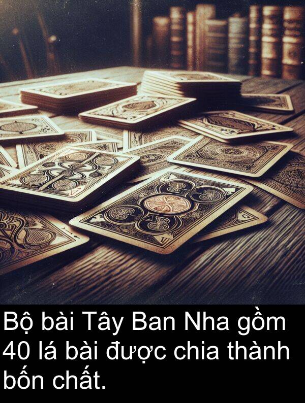 bài: Bộ bài Tây Ban Nha gồm 40 lá bài được chia thành bốn chất.