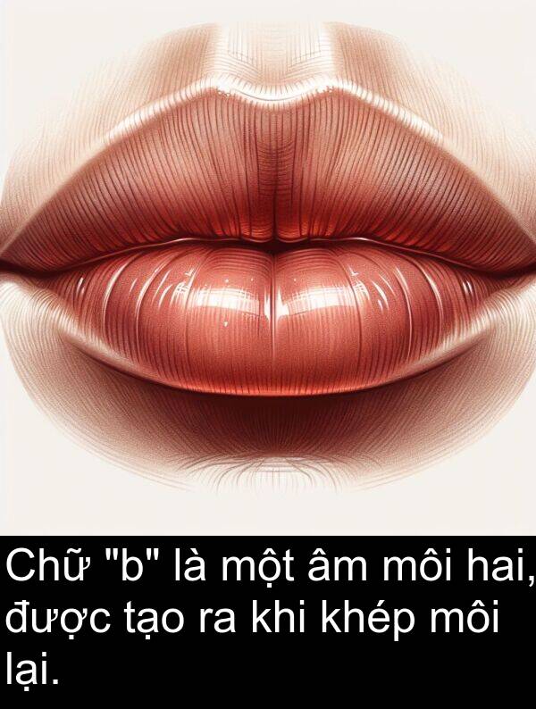 môi: Chữ "b" là một âm môi hai, được tạo ra khi khép môi lại.